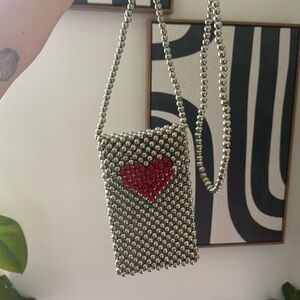 Small silver beaded purse/phone holder